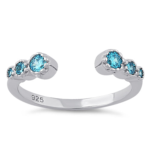 Sterling Silver Six Round Cut Blue Topaz CZ Ring