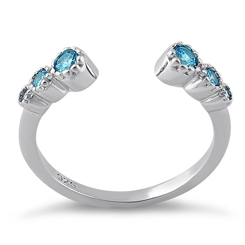 Sterling Silver Six Round Cut Blue Topaz CZ Ring