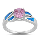 Sterling Silver Lab Opal Round Pink CZ Ring