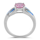 Sterling Silver Lab Opal Round Pink CZ Ring