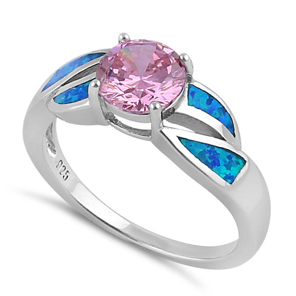 Sterling Silver Lab Opal Round Pink CZ Ring