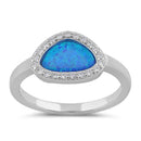 Sterling Silver Small Tri-Oval Blue Lab Opal CZ Ring