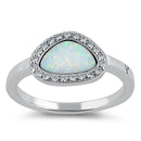 Sterling Silver Offset White Lab Opal and Clear CZ Ring