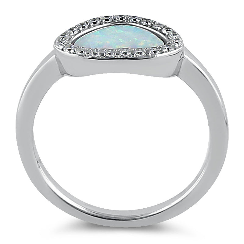 Sterling Silver Offset White Lab Opal and Clear CZ Ring