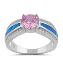 Sterling Silver Lab Opal Round Pink CZ Ring