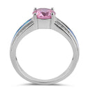 Sterling Silver Lab Opal Round Pink CZ Ring