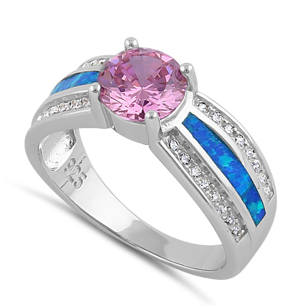 Sterling Silver Lab Opal Round Pink CZ Ring