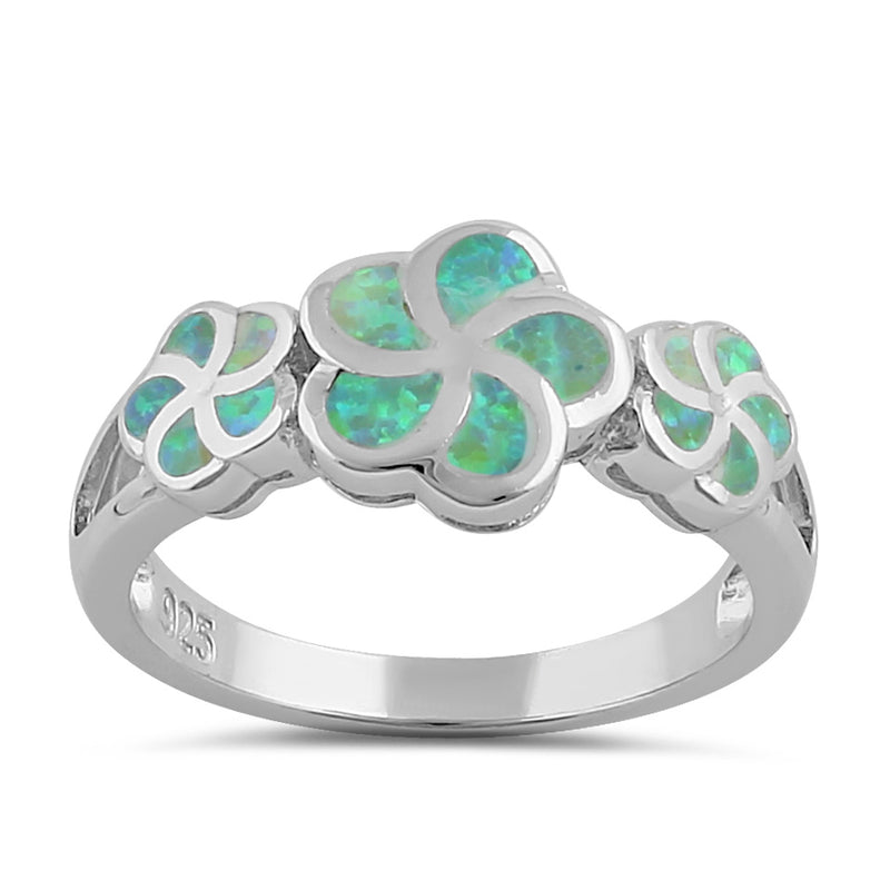 Sterling Silver Green Lab Opal Plumeria Ring