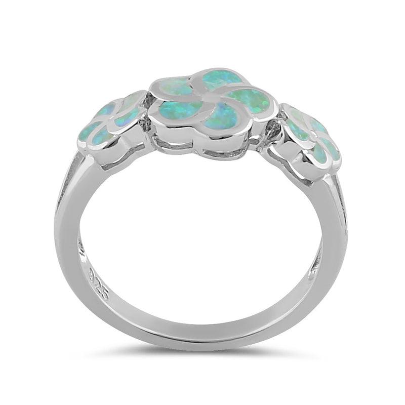 Sterling Silver Green Lab Opal Plumeria Ring