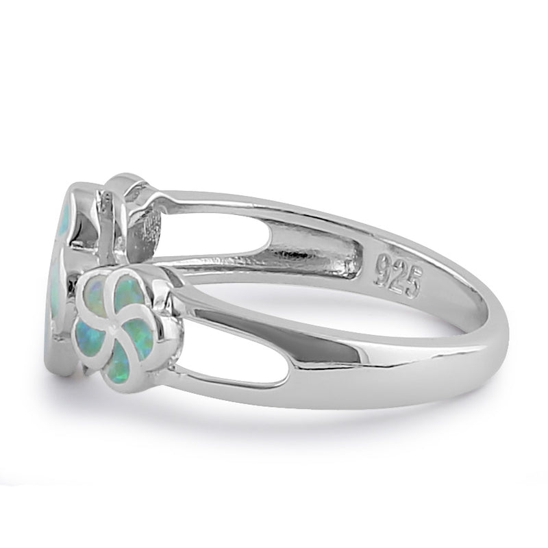 Sterling Silver Green Lab Opal Plumeria Ring