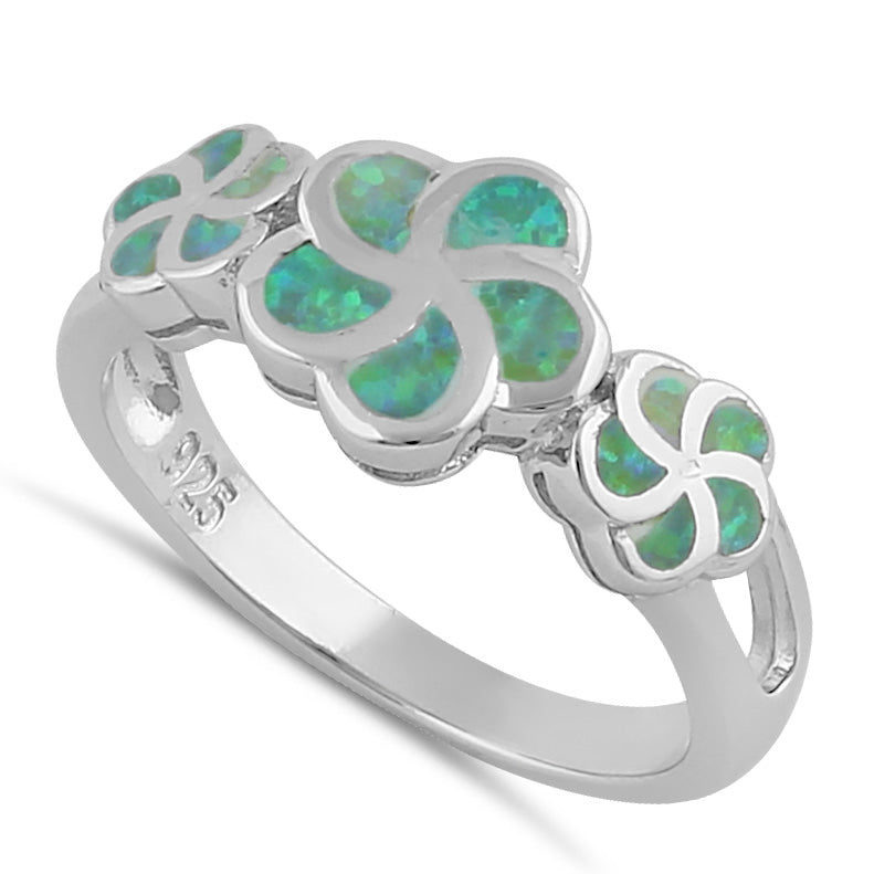 Sterling Silver Green Lab Opal Plumeria Ring