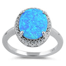Sterling Silver Blue Lab Opal Oval Halo Clear CZ Ring