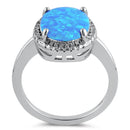 Sterling Silver Blue Lab Opal Oval Halo Clear CZ Ring