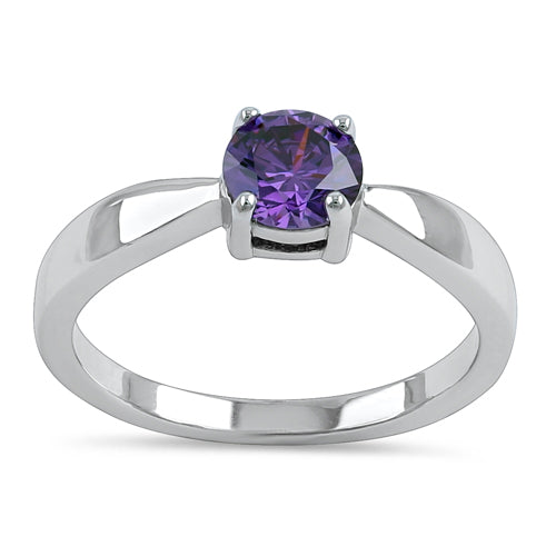 Sterling Silver 6mm Round Amethyst CZ Ring