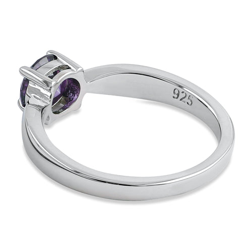 Sterling Silver 6mm Round Amethyst CZ Ring