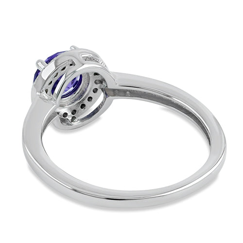 Sterling Silver Elegant Round Halo Violet CZ Ring
