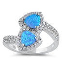 Sterling Silver Blue Lab Opal Double Trillion Clear CZ Ring