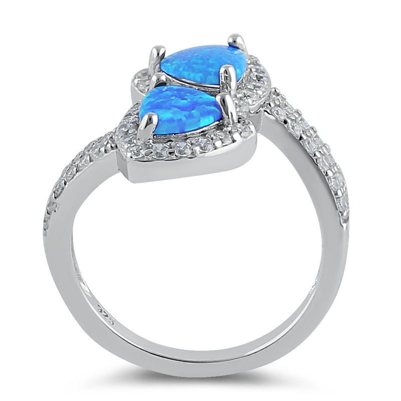 Sterling Silver Blue Lab Opal Double Trillion Clear CZ Ring