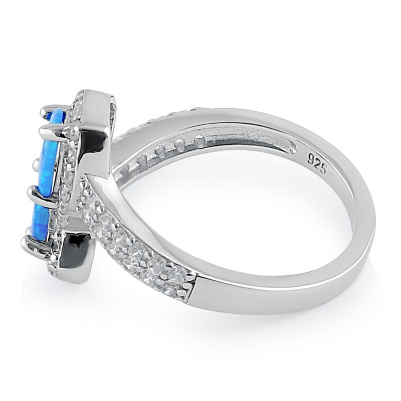Sterling Silver Blue Lab Opal Double Trillion Clear CZ Ring
