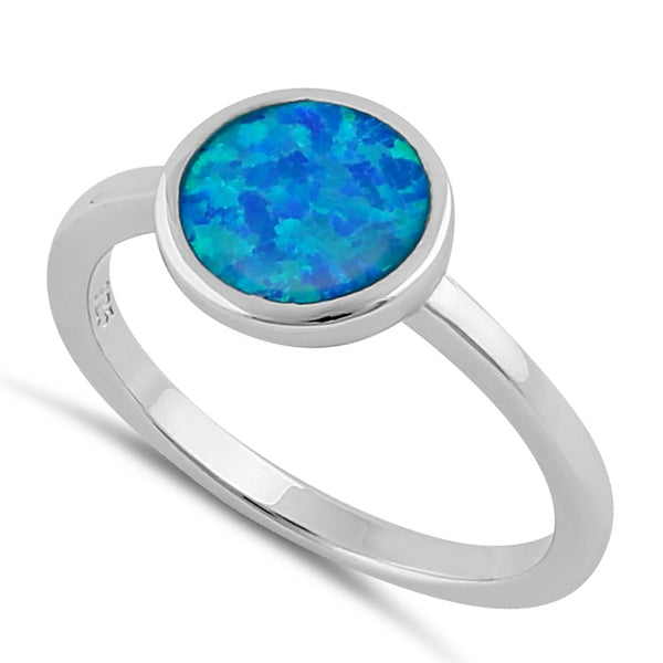 Sterling Silver Simple Round Blue Opal Ring