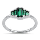 Sterling Silver Five Baguette Cut Green CZ Ring