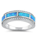 Sterlig Silver Elegant Blue Lab Opal Clear CZ Band Ring