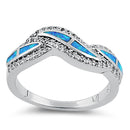 Sterling Silver Elegant Blue Lab Opal Curve Clear CZ Ring