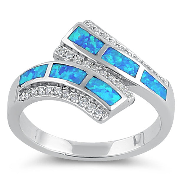 Sterling Silver Blue Lab Opal Open Ended Clear CZ Ring