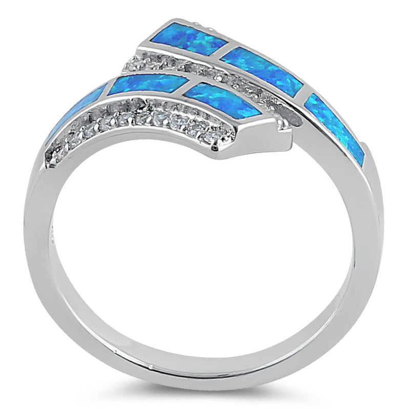 Sterling Silver Blue Lab Opal Open Ended Clear CZ Ring