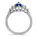 Sterling Silver Stylish Marquise & Round Cut Clear & Blue Spinel CZ Ring