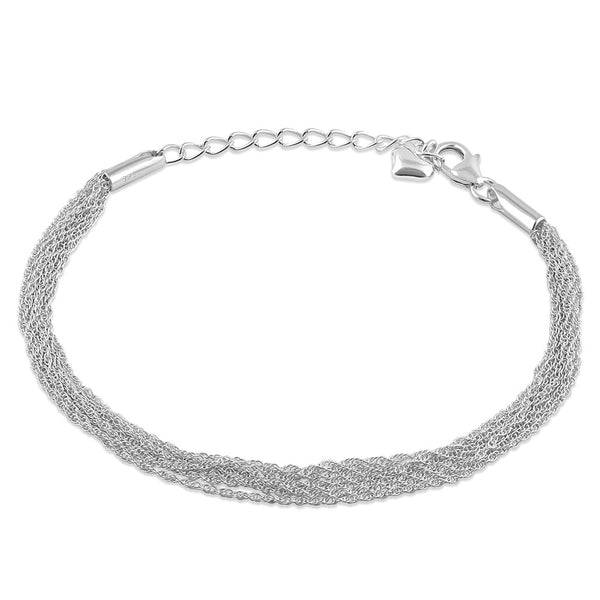 Sterling Silver Chain Links Heart Charm Bracelet