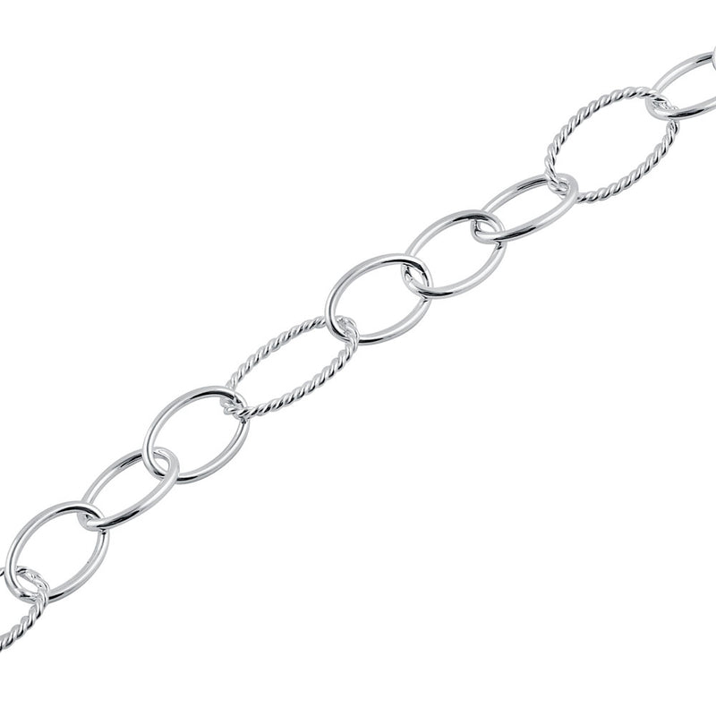 Sterling Silver Rope Oval Linked Bracelet
