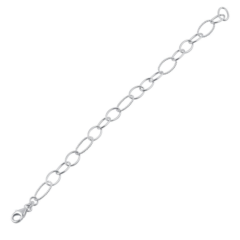 Sterling Silver Rope Oval Linked Bracelet