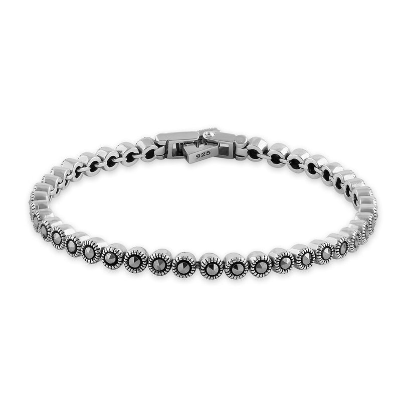 Sterling Silver Round Tennis Marcasite Bracelet