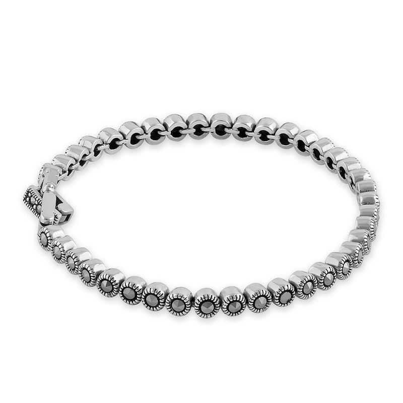 Sterling Silver Round Tennis Marcasite Bracelet