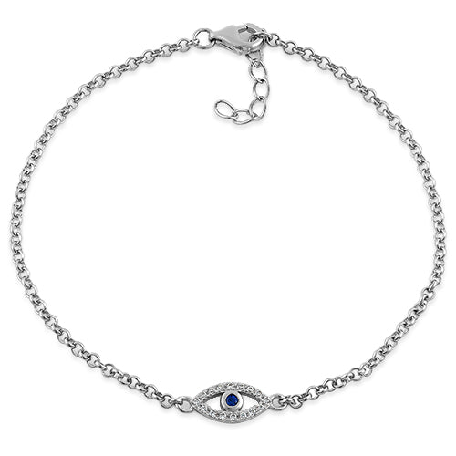 Sterling Silver Evil Eye Blue Spinel & Clear CZ Bracelet