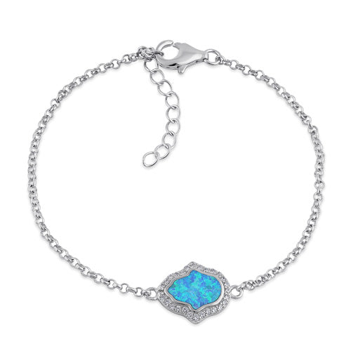 Sterling Silver Clear CZ and Blue Opal Hamsa Bracelet