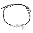 Sterling Silver Winged White Lab Opal Flatback Sea Turtle Adjustable Silk Bracelet