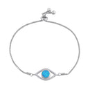 Sterling Silver Clear CZ and Blue Opal Evil Eye Box Bracelet