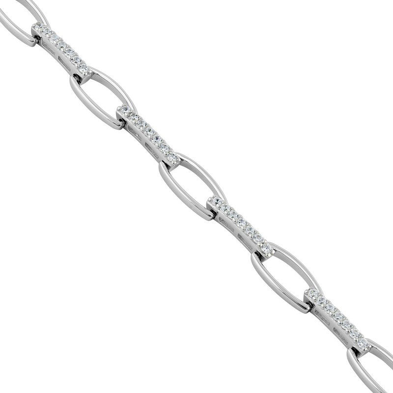 Sterling Silver Elegant Clear CZ Link Bracelet