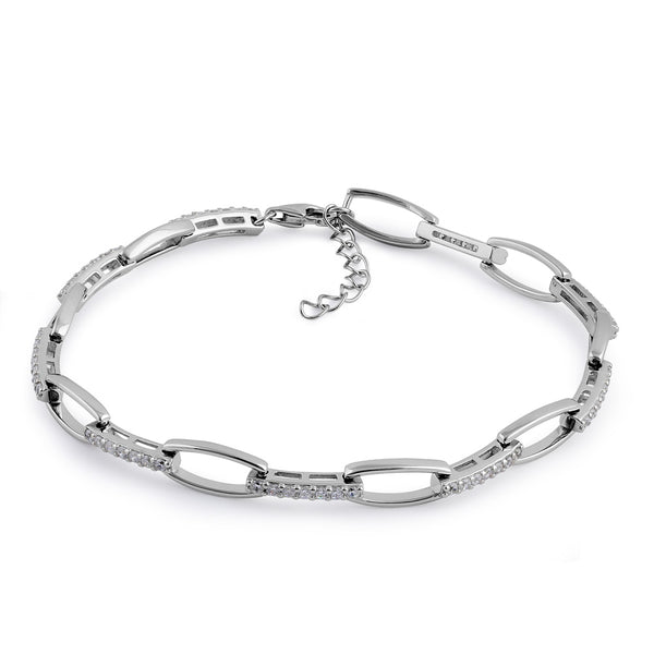 Sterling Silver Elegant Clear CZ Link Bracelet