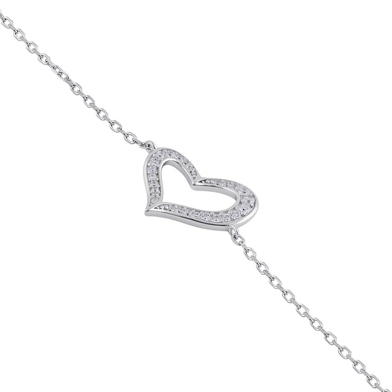 Sterling Silver Clear CZ Heart Bracelet