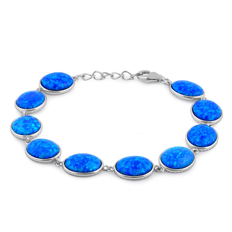 Sterling Silver Blue Lab Opal 12.0mm x 10.0mm Oval Beads Bracelet