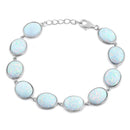 Sterling Silver White Lab Opal 12.0mm x 10.0mm Oval Beads Bracelet