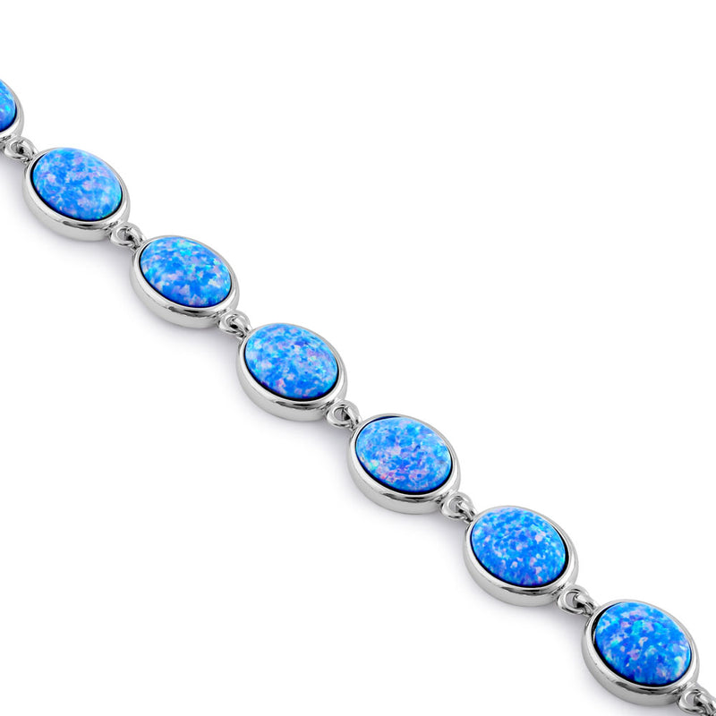 Sterling Silver Blue Lavender Lab Opal 9.0mm x 7.0mm Oval Beads Bracelet