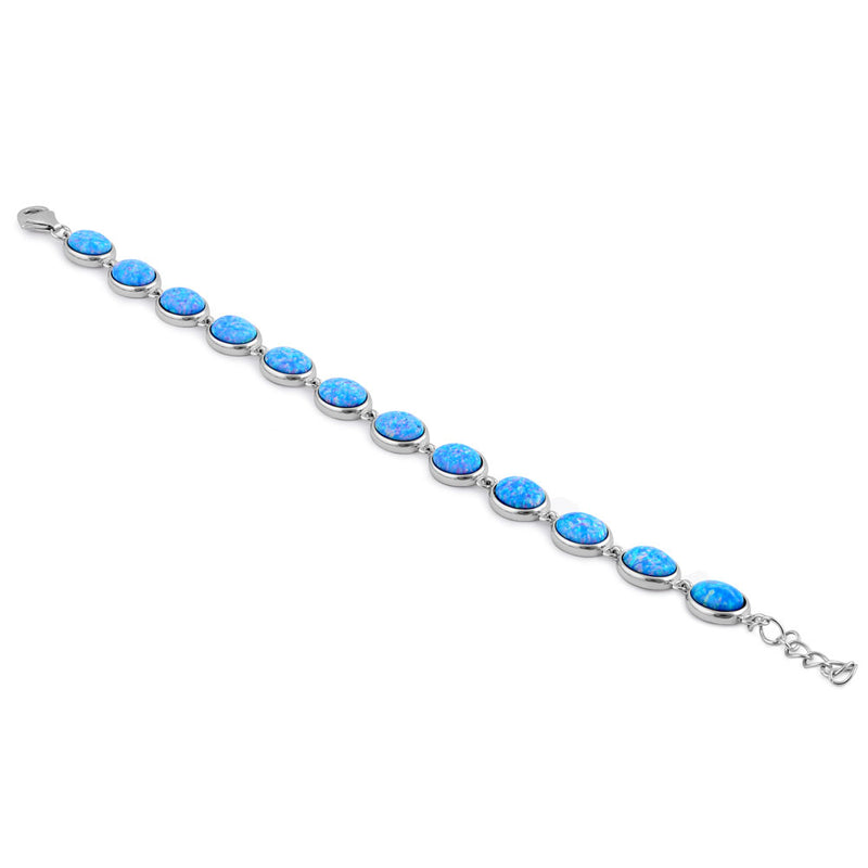 Sterling Silver Blue Lavender Lab Opal 9.0mm x 7.0mm Oval Beads Bracelet