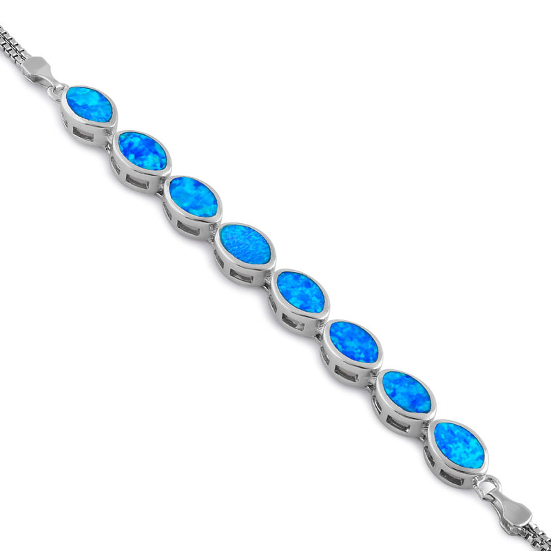 Sterling Silver Blue Lab Opal 7.0mm x 4.5mm Marquise with Box Chain Bracelet