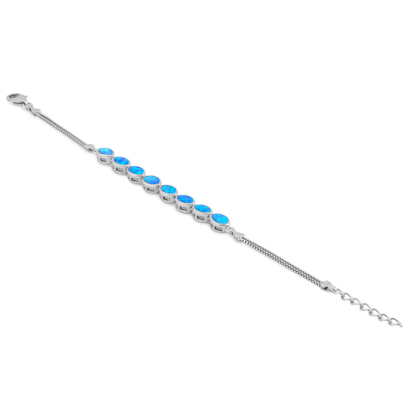 Sterling Silver Blue Lab Opal 7.0mm x 4.5mm Marquise with Box Chain Bracelet