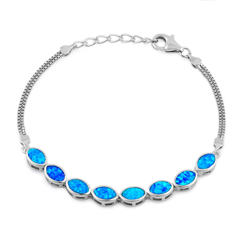 Sterling Silver Blue Lab Opal 7.0mm x 4.5mm Marquise with Box Chain Bracelet