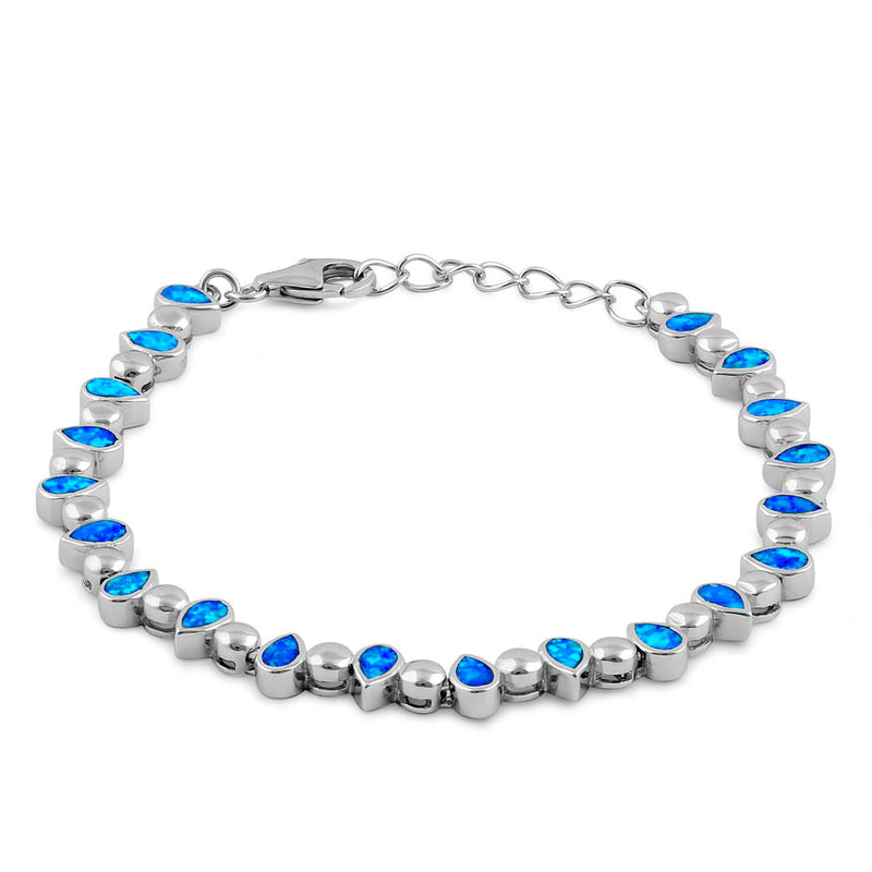 Sterling Silver Blue Lab Opal Pear and Bead Bracelet